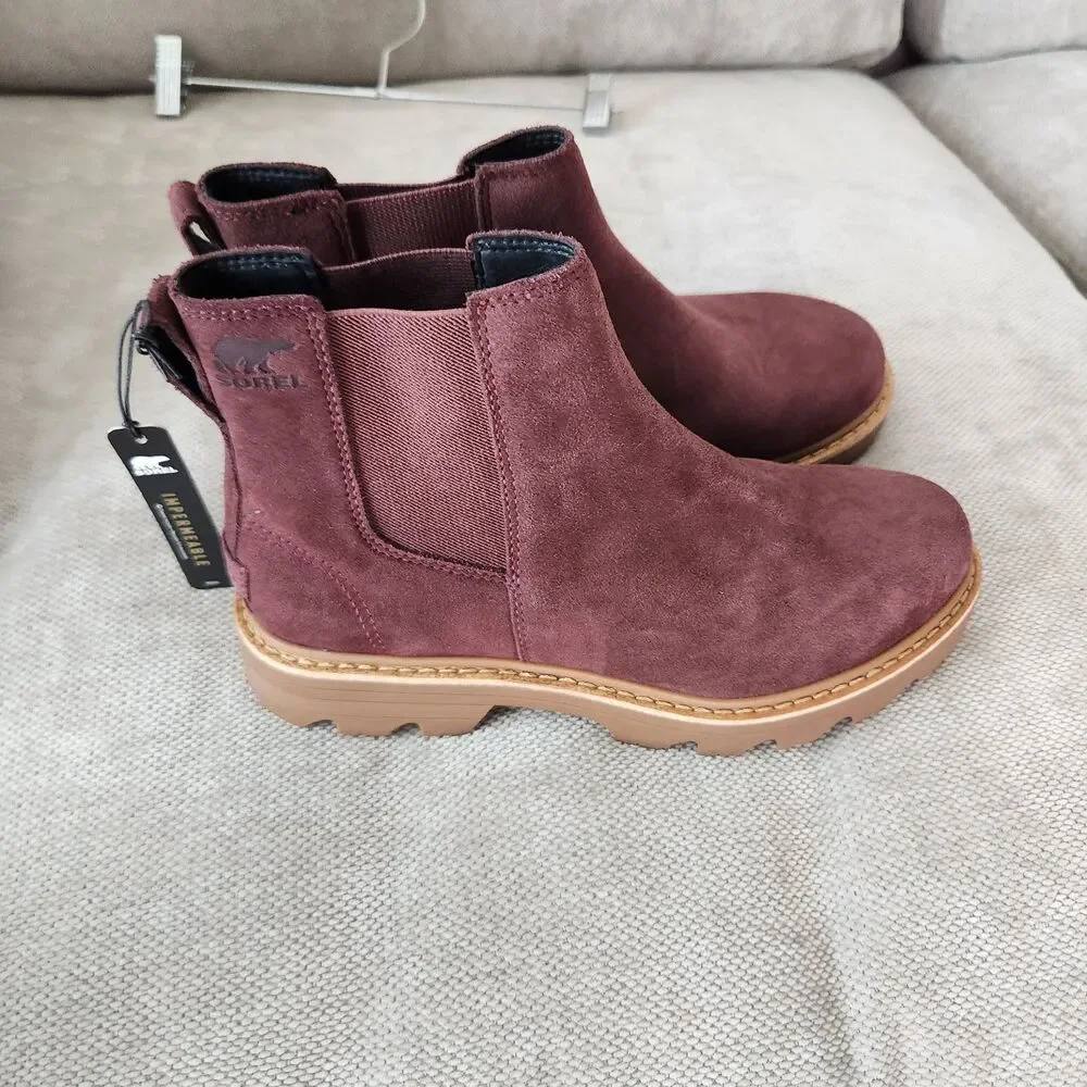 Sorel Women's Burgundy Size 8 Revel RD Chelsea Waterproof Boots NWOB